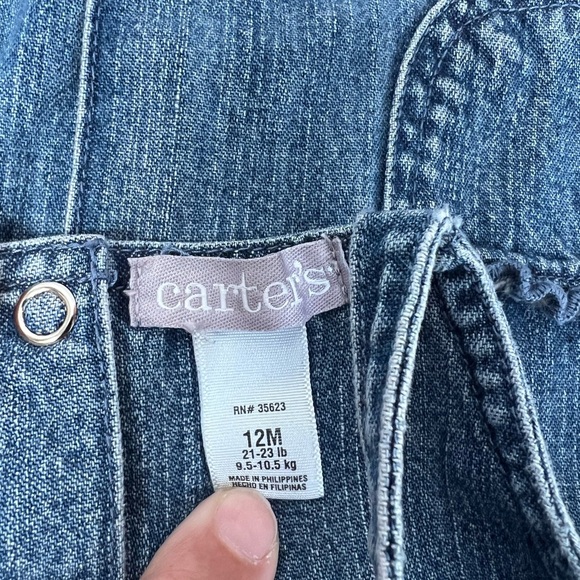 Carter's Vintage Denim Dress Overalls with Tropical Embroidery & Accents 12M - Picture 5 of 6